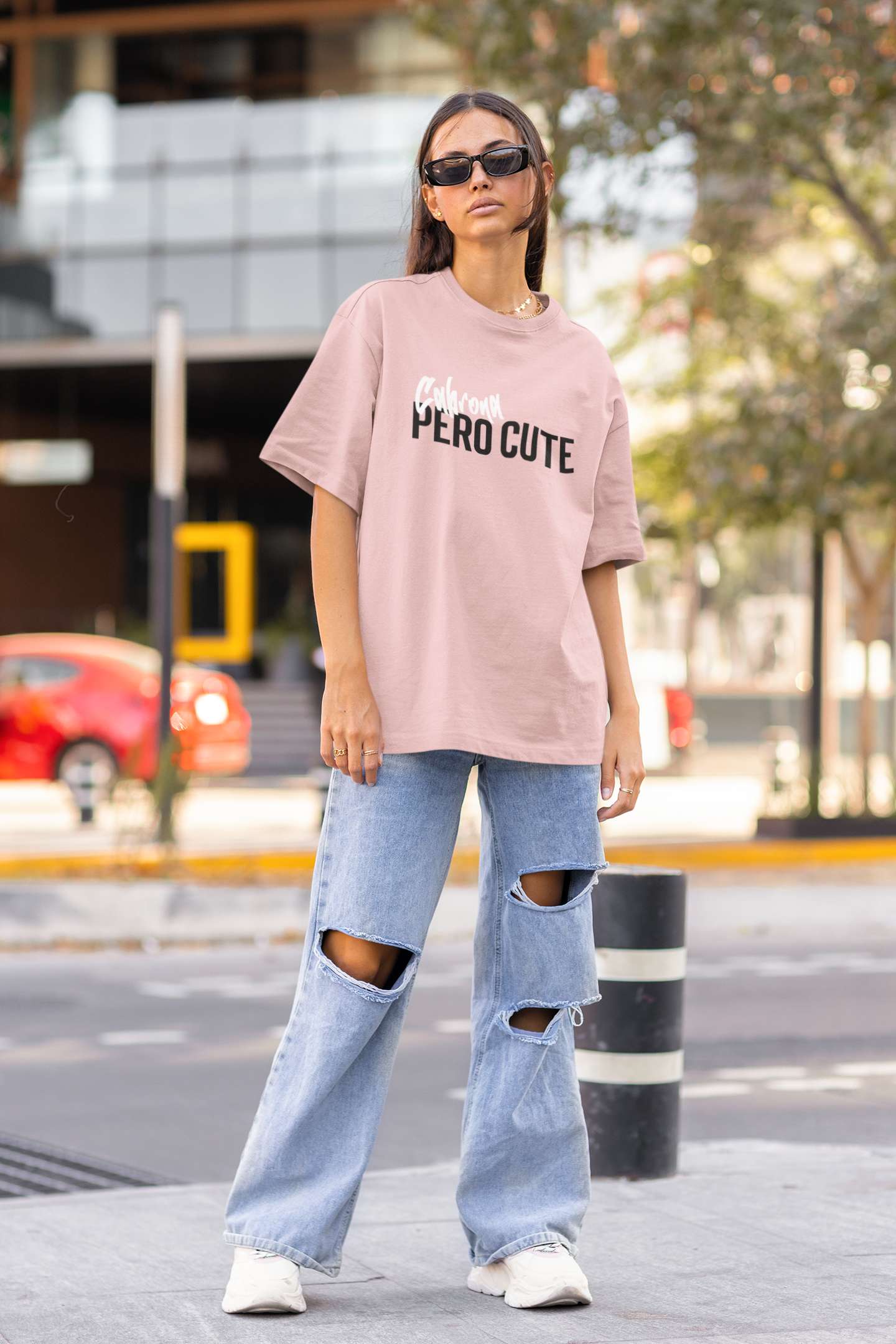 Pero Cute Oversized T-shirt for Women - Baby Pink Edition by Zavia - Image 2