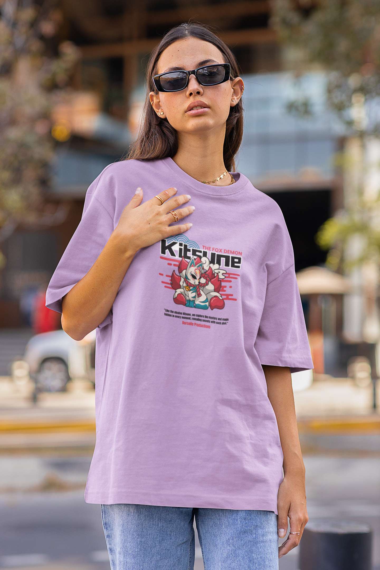 The Fox Demon Oversized T-shirt for Women - Lavender Edition by Zavia - Image 2