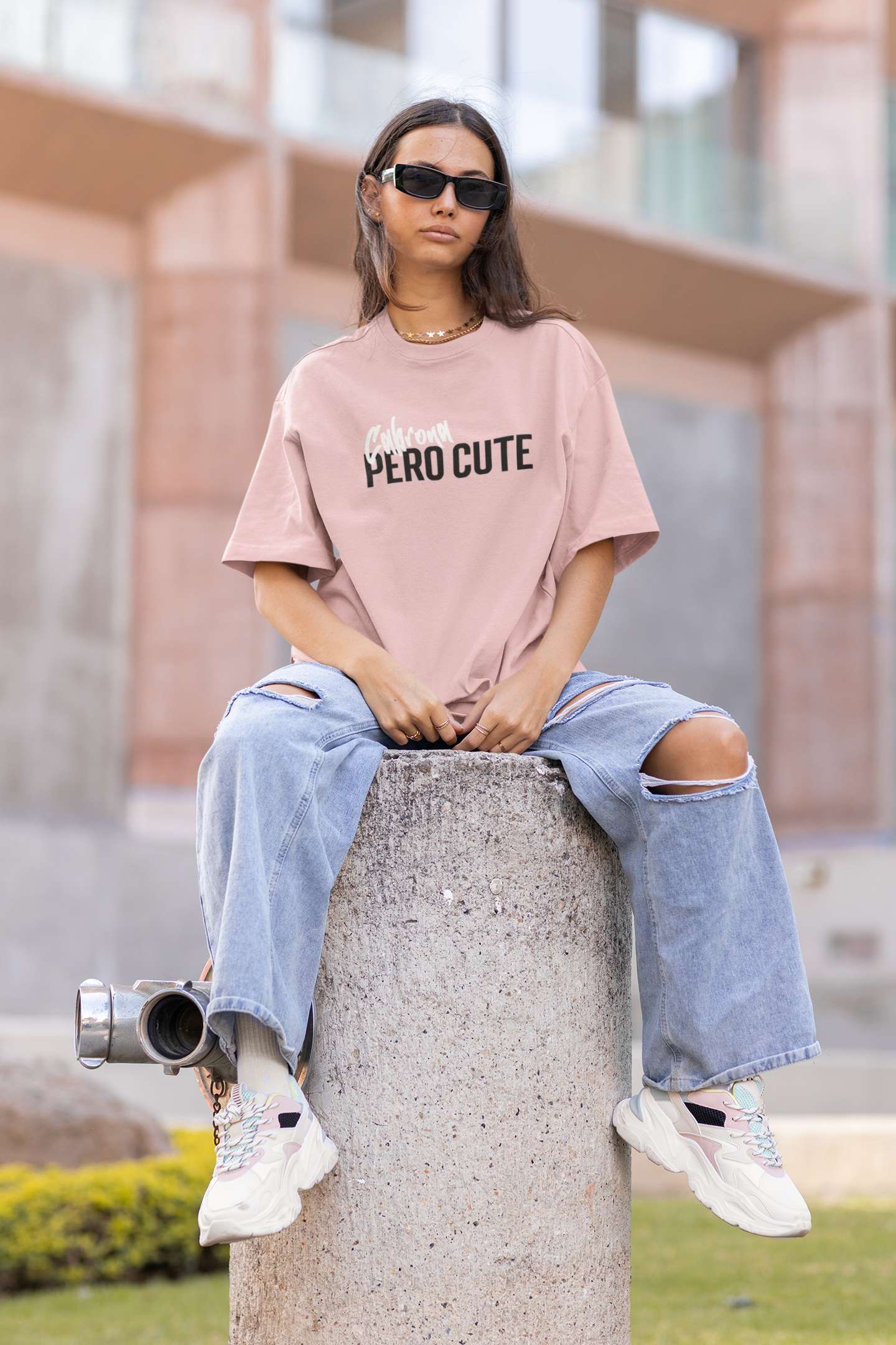 Pero Cute Oversized T-shirt for Women - Baby Pink Edition by Zavia - Image 3