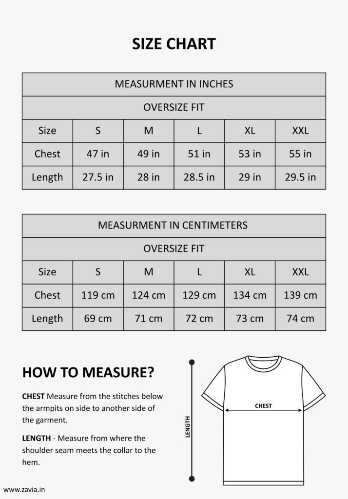 oversize tshirt size chart