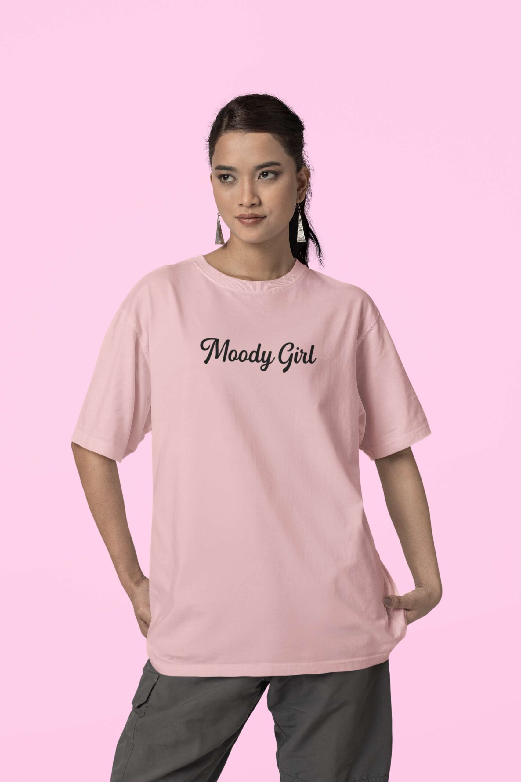 Moody Girl Baby Pink Oversized Cotton T-Shirt - Image 3