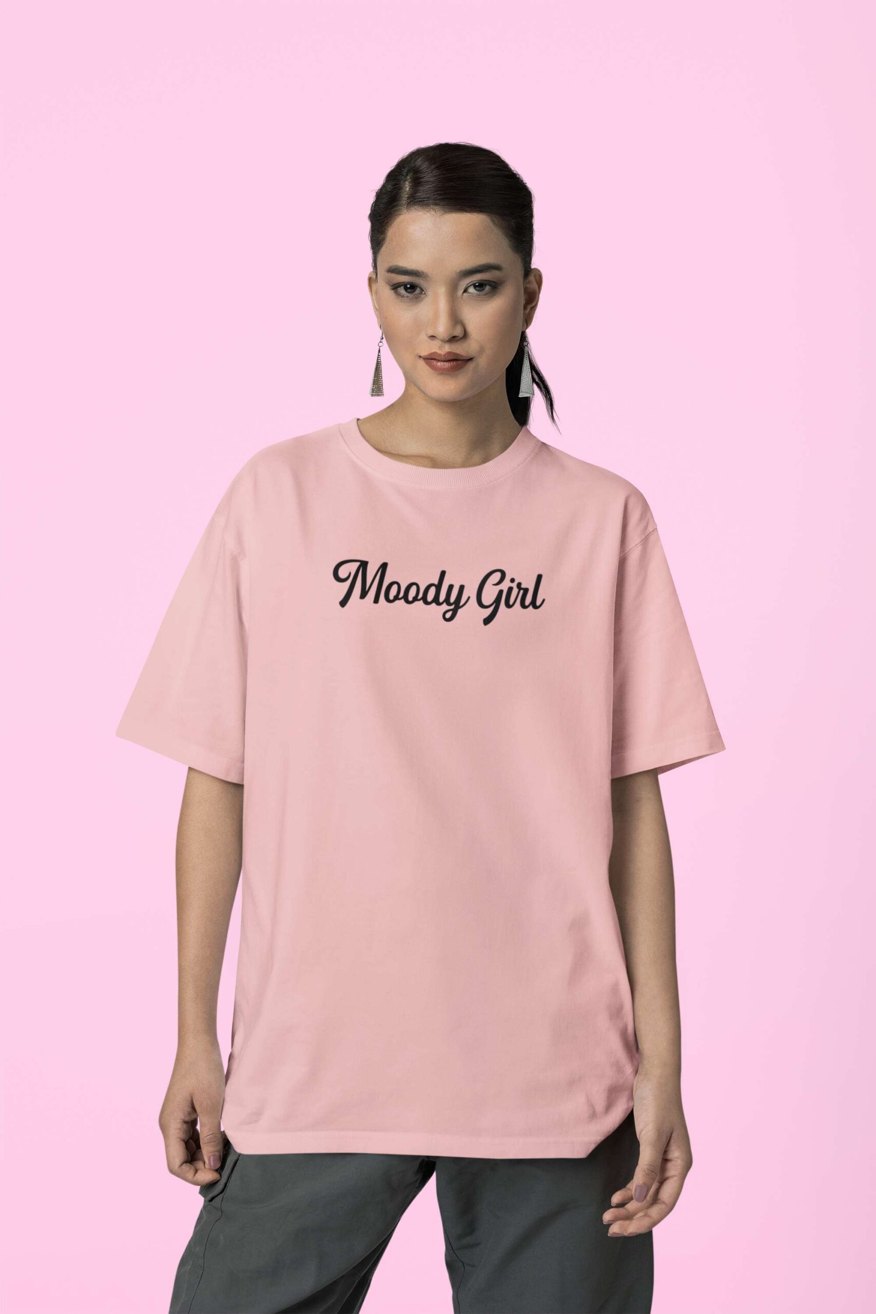 Moody Girl Baby Pink Oversized Cotton T-Shirt - Image 4